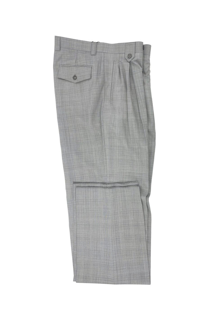 Tiglio Luxe Light Gray with Baby Blue Windowpane Wide Leg Wool Dress Pants 2576 TLS20061/1 - 36