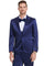 "Indigo Navy Men's Sharkskin Satin Prom 2025 & Wedding Suit - One Button Vested" blue
