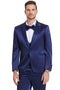 "Indigo Navy Men's Sharkskin Satin Prom 2025 & Wedding Suit - One Button Vested" blue