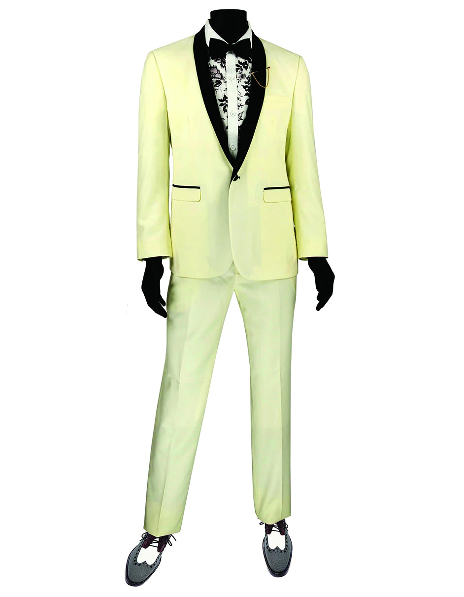 "Mens Slim Fit Shawl Tuxedo Suit in Ivory"