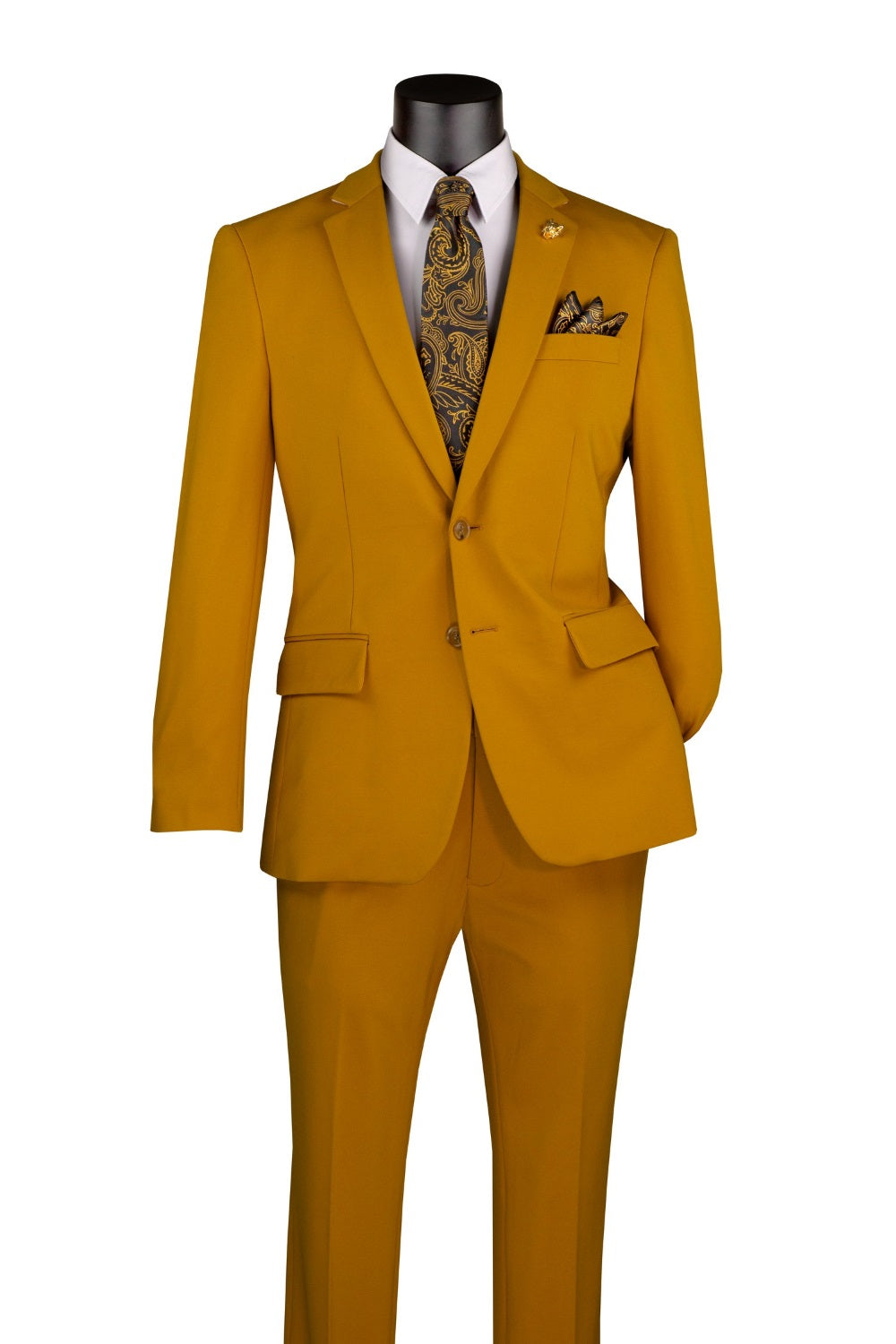 Slim Fit 2-Piece Stretch Fabric Suit with Adjustable Waistband - Gold