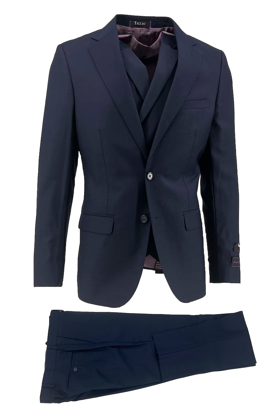 Tiglio Italian Suit - Real Wool Fabric Super 150's Porto Slim Fit Suit & Vest, Pure Wool Suit in Color Navy - 36S