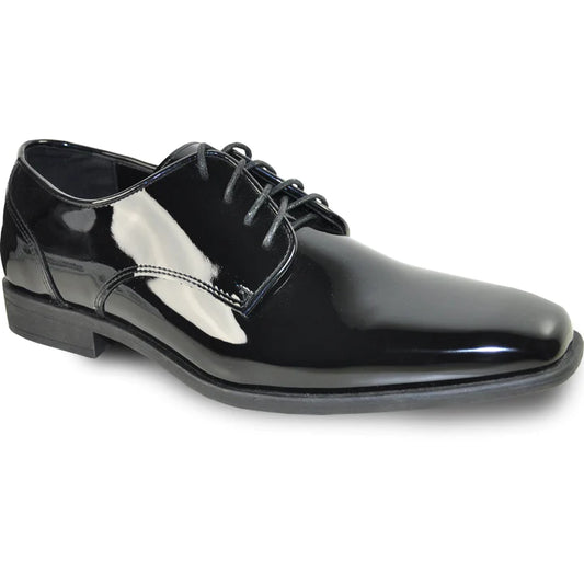 MENS MODERN POINTY SQUARE TOE OXFORD PATENT SHOE IN BLACK