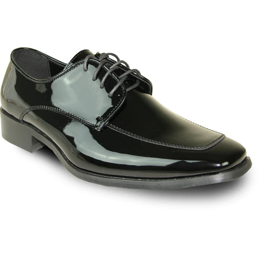 MENS CLASSIC MOC TOE SHINY PATENT PROM SHOE IN BLACK