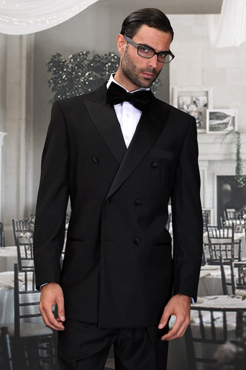 Men's Designer Wool Double Breasted Tuxedo in Black - 36 Short