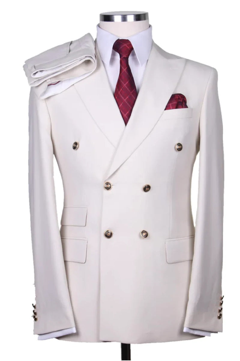 Best Mens Designer Modern Fit Double Breasted Wool Suit with Gold Buttons in White  - For Men  Fashion Perfect For Wedding or Prom 2025 or Business  or Church - 36 regular