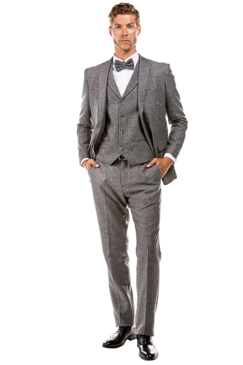 "Vintage Style Grey Tweed Wedding Suit - Men's Two Button Vested" - 34 Short