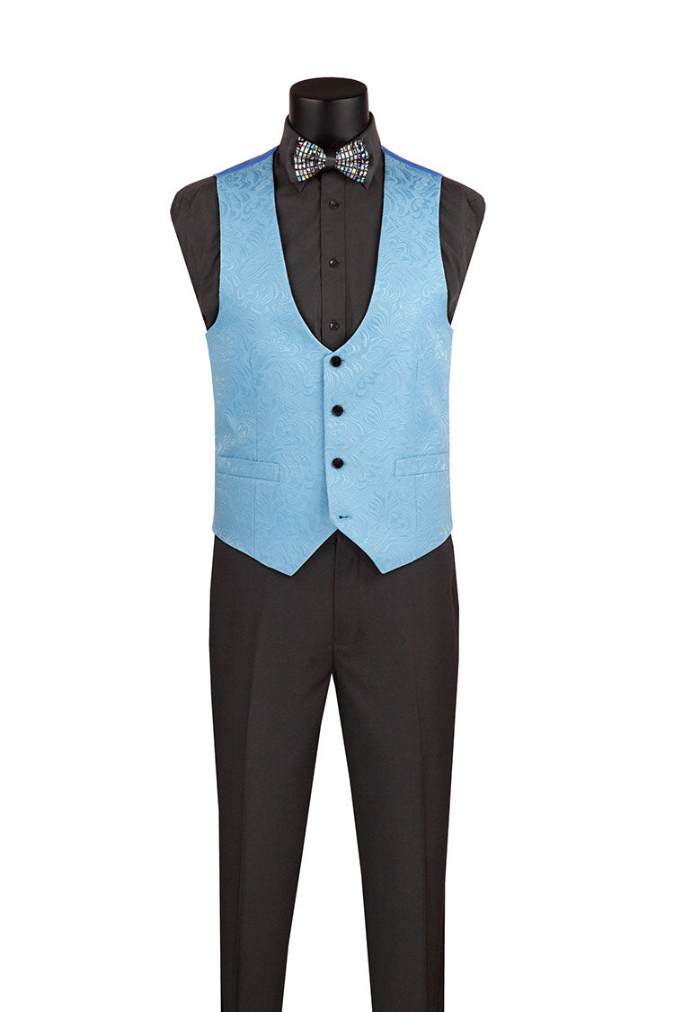 Slim Fit Tuxedo 3 Piece with Jacquard Pattern in Light Blue - Light Blue