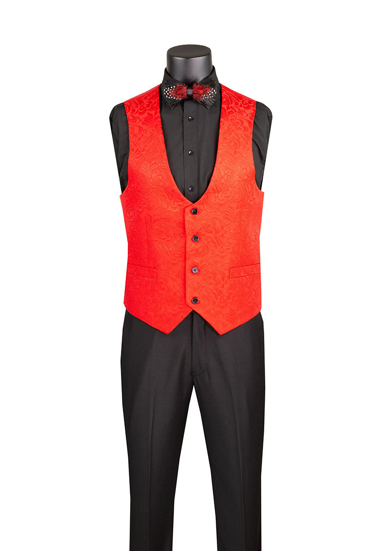 Slim Fit Tuxedo 3 Piece with Jacquard Pattern in Red - Red