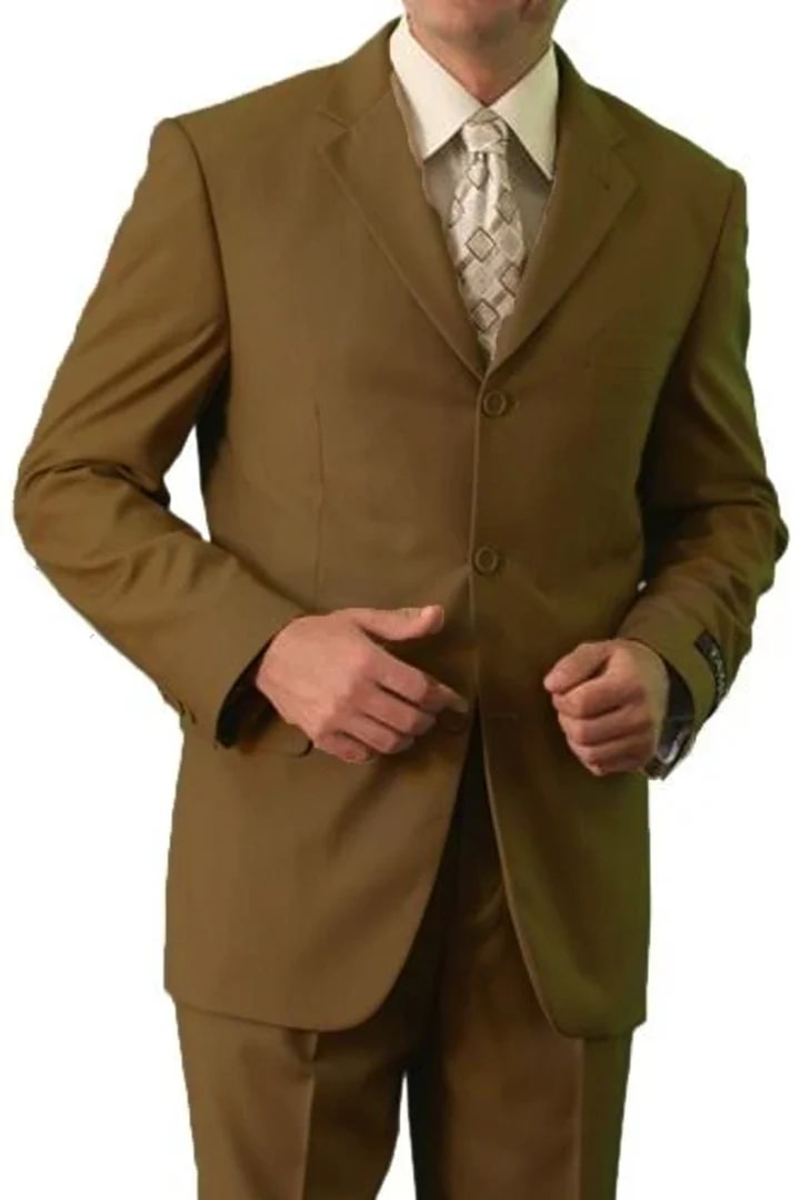 Cheap Suit - Mens Classic Fit Three Button Poplin Two Piece Brown Suit