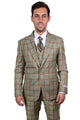 "Mens Stacy Adams Suit - Stacy Adams Suit Men's Vested Suit - Tan & Gold Windowpane Plaid, One Button Peak Lapel"