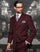 Mens Classic Fit Pleated Pant 2 Button Wool Suit in Burgundy - New Arrival