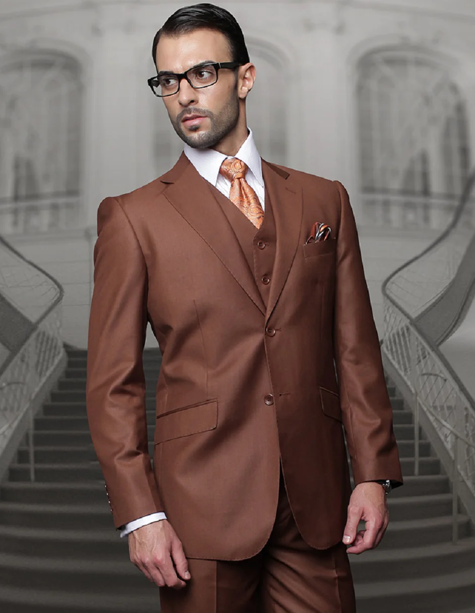 100 Percent Wool Suit - Mens Wool Business Copper Suits - 38 Short Jacket+32 Waist Adjustable 28to34)(Height: 5 4 to5 7 )(Neck  15-16.5)S-M)