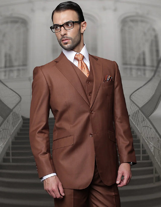 Tan Suit For Man - Mens Classic Fit Pleated Pant 2 Button Wool Suit in Copper