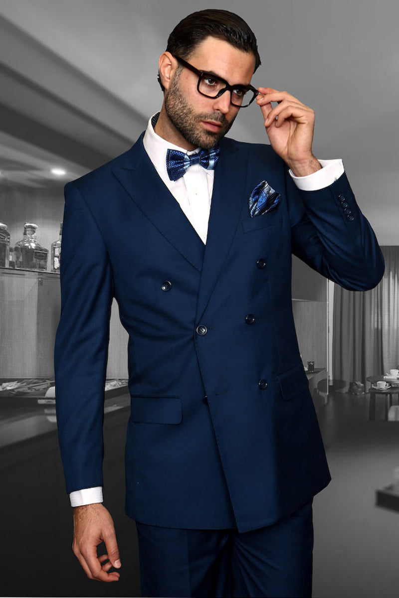 Men's Designer Double Breasted Wool Suit in Sapphire Blue - 36 Short