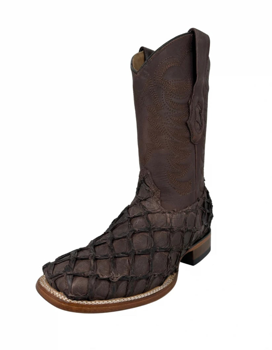 Los Altos Men's Tabacco Genuine Pirarucu Wide Square Toe Boot - 6 Standard / D / Medium