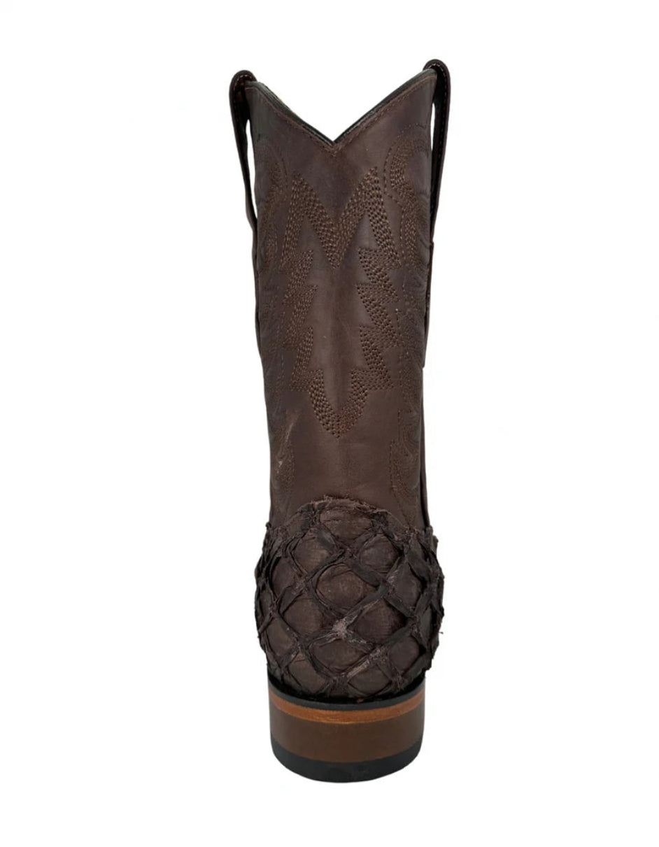 Los Altos Men's Tabacco Genuine Pirarucu Wide Square Toe Boot - 6 Standard / D / Medium