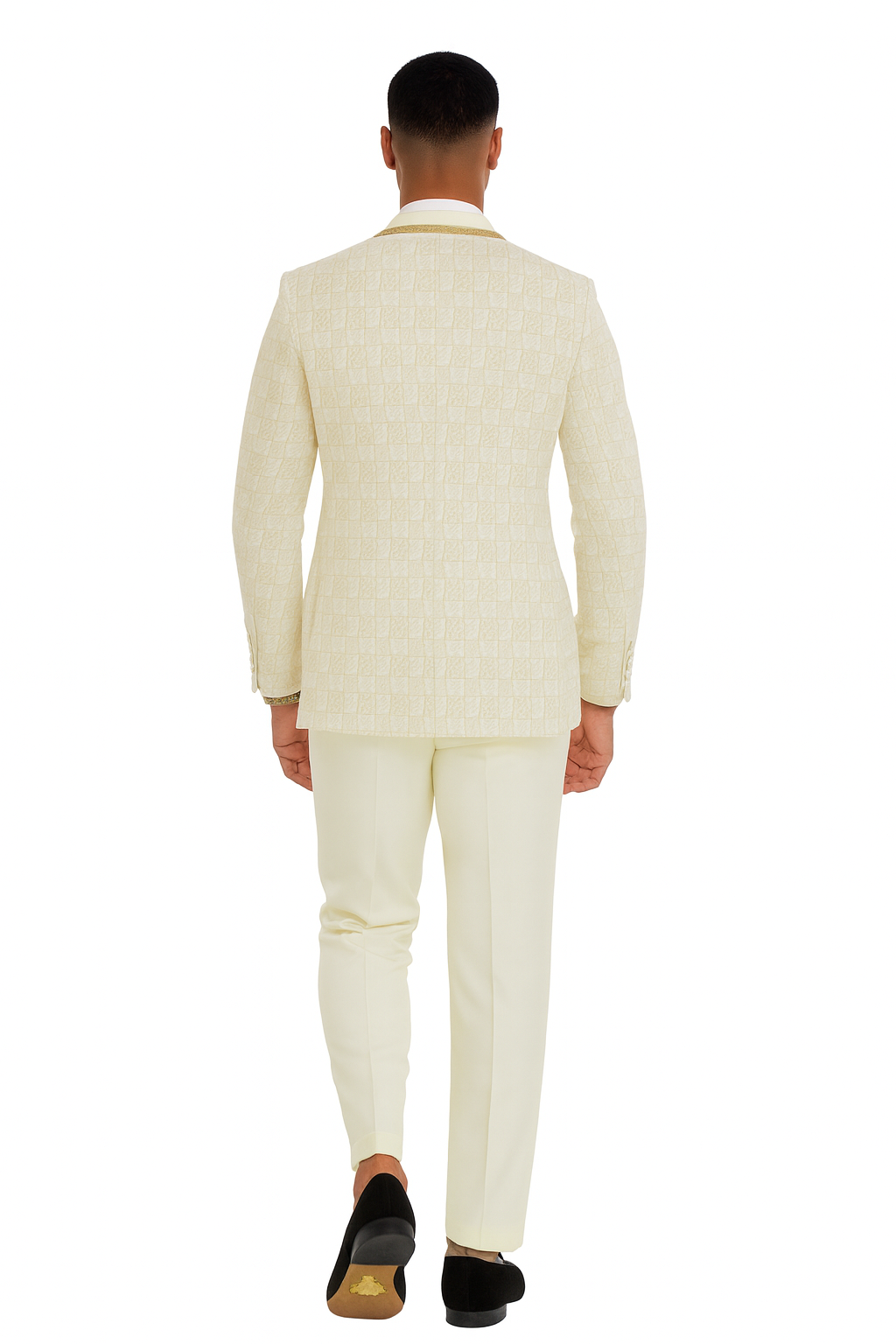2025 Ivory and Gold 2pc Men's Prom 2025 Suit by Tazzio - 38 Short Jacket+32 Waist Adjustable 28to34)(Height: 5 4 to5 7 )(Neck  15-16.5)S-M)