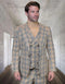 Tan Plaid Suit - Camel Khaki Tan Beige Color -  Double Breasted  Vested Mens Suit Windowpane Pattern - Modern Fit