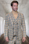 Mens Designer One Button Vested Wool Suit in Tan Windowpane Plaid Suit