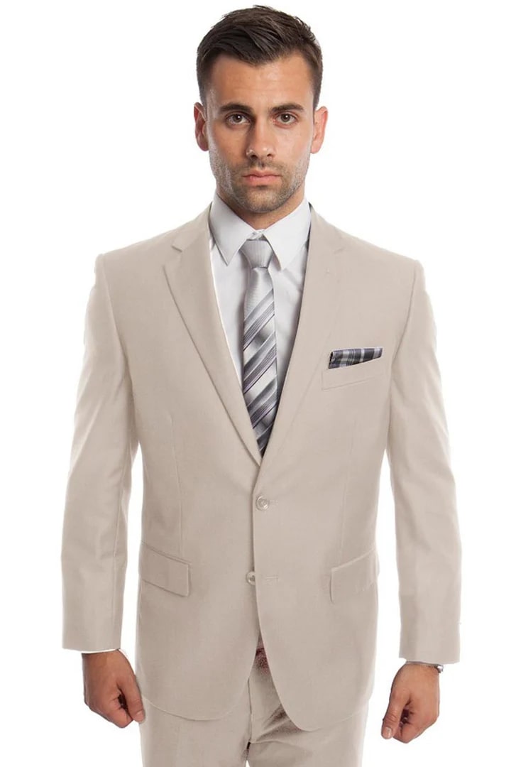 Cheap Priced Suit - Men's Two Button Basic Modern Fit Business Tan Suit - 38 Short Jacket+32 Waist Adjustable 28to34)(Height: 5 4 to5 7 )(Neck  15-16.5)S-M)