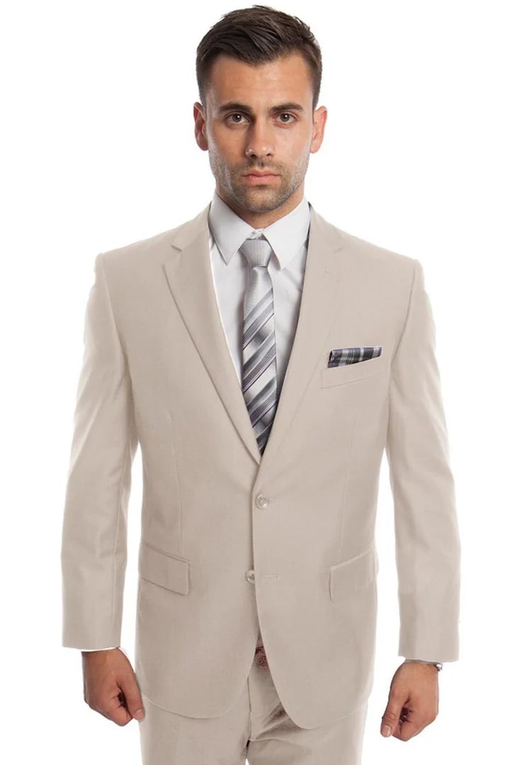 Cheap Suit - Men's Two Button Basic Modern Fit Business Tan Suit