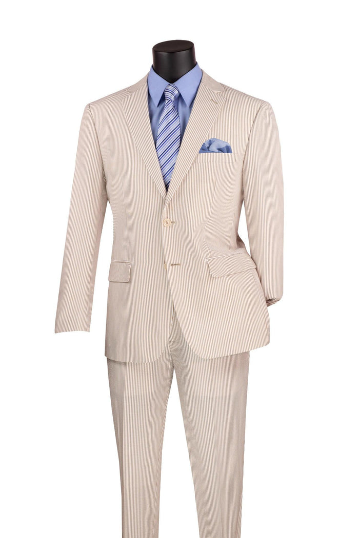 Modern Fit - MEN'S 2PC SEERSUCKER MODERN FIT SUIT IN TAN PINSTRIPE