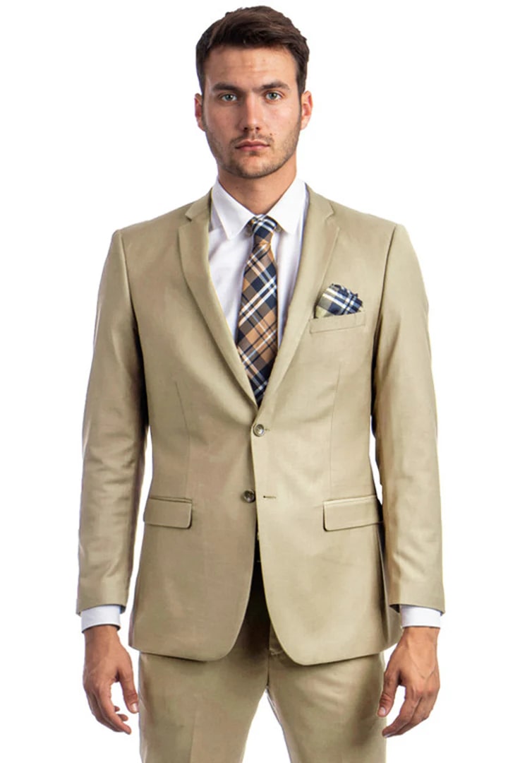 Cheap Suit - Men's Basic 2 Button Slim Fit Wedding Tan Suit