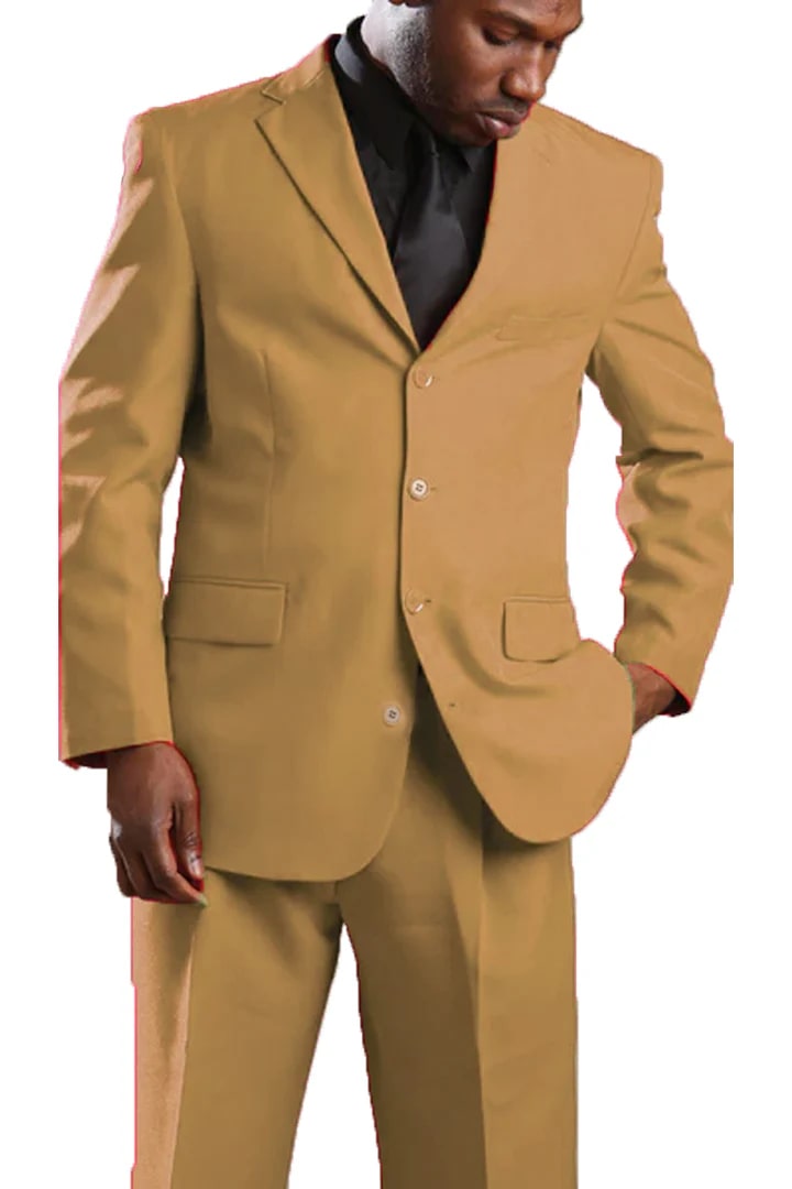 Cheap Priced Suit  - Mens Classic Poplin 4 Button Tan Suit - 38 Short Jacket+32 Waist Adjustable 28to34)(Height: 5 4 to5 7 )(Neck  15-16.5)S-M)