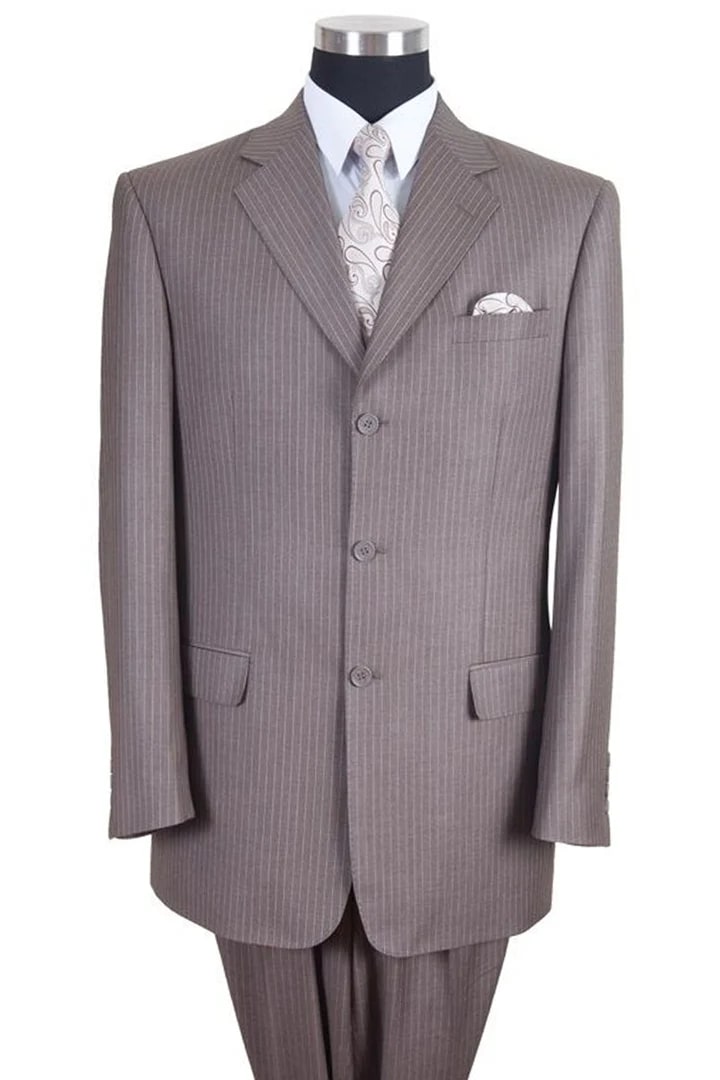 Cheap Suit - Mens Classic Fit 3 Button Banker Pinstripe Tan Suit