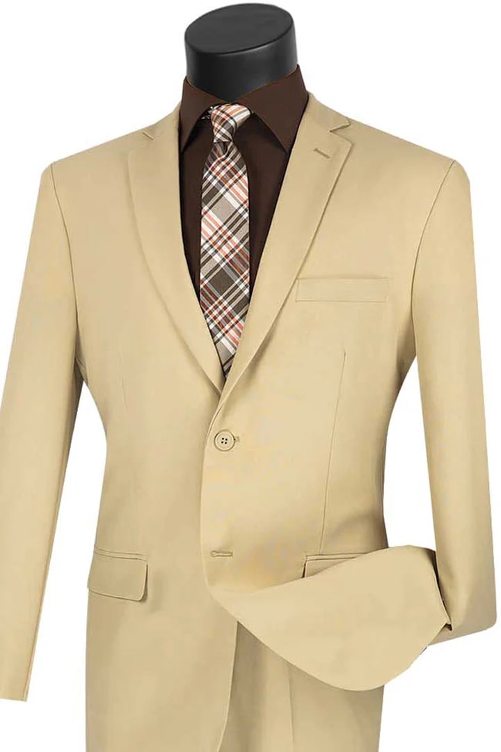 Cheap priced Suit - Mens 2 Button Slim Fit Poplin Tan Suit - 38 Short Jacket+32 Waist Adjustable 28to34)(Height: 5 4 to5 7 )(Neck  15-16.5)S-M)