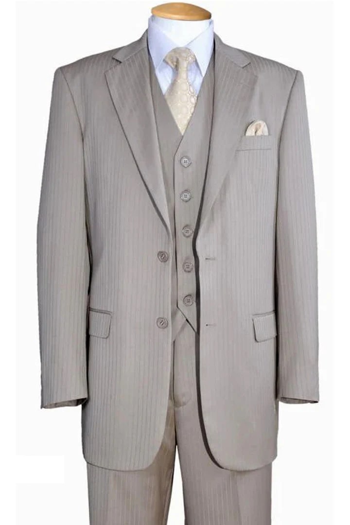 Cheap Suit - Mens 2 Button Vested Wool Feel Tonal Pinstripe Suit