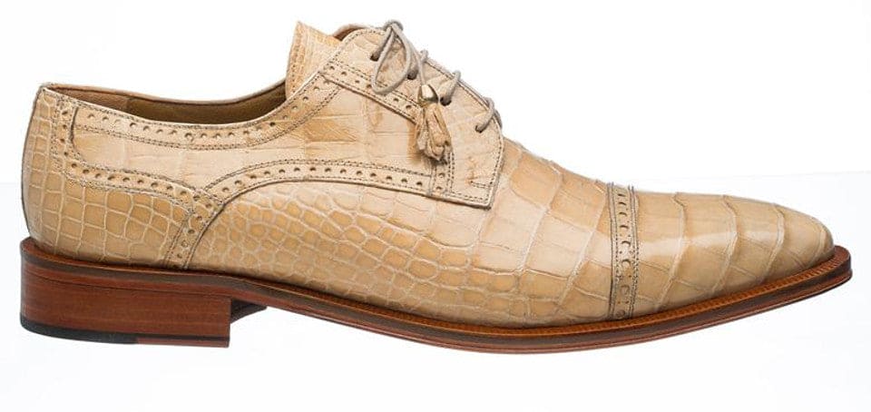 Alligator Shoes Ferrini Mens Dune Tan Monti Cap Toe - 10