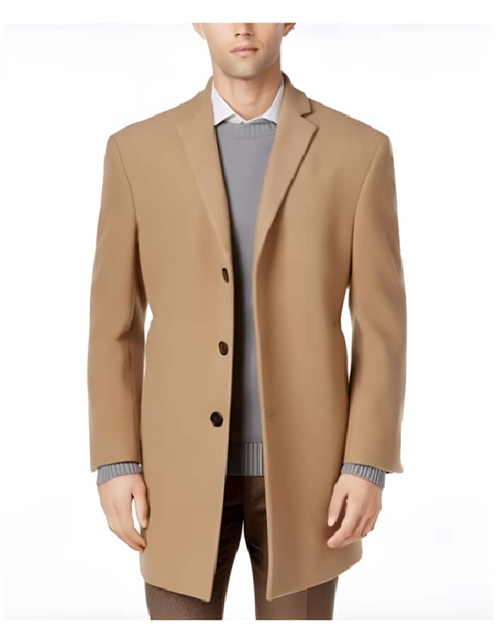 Long Jacket Wool men's Car Coat Mid Length Three quarter length coat Tan