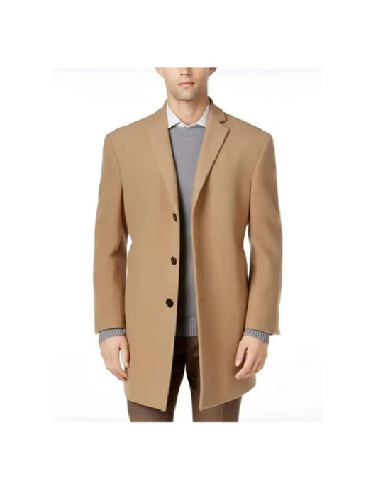 Long Jacket Single Breasted Wool men's Car Coat Mid Length Three quarter length coat Tan