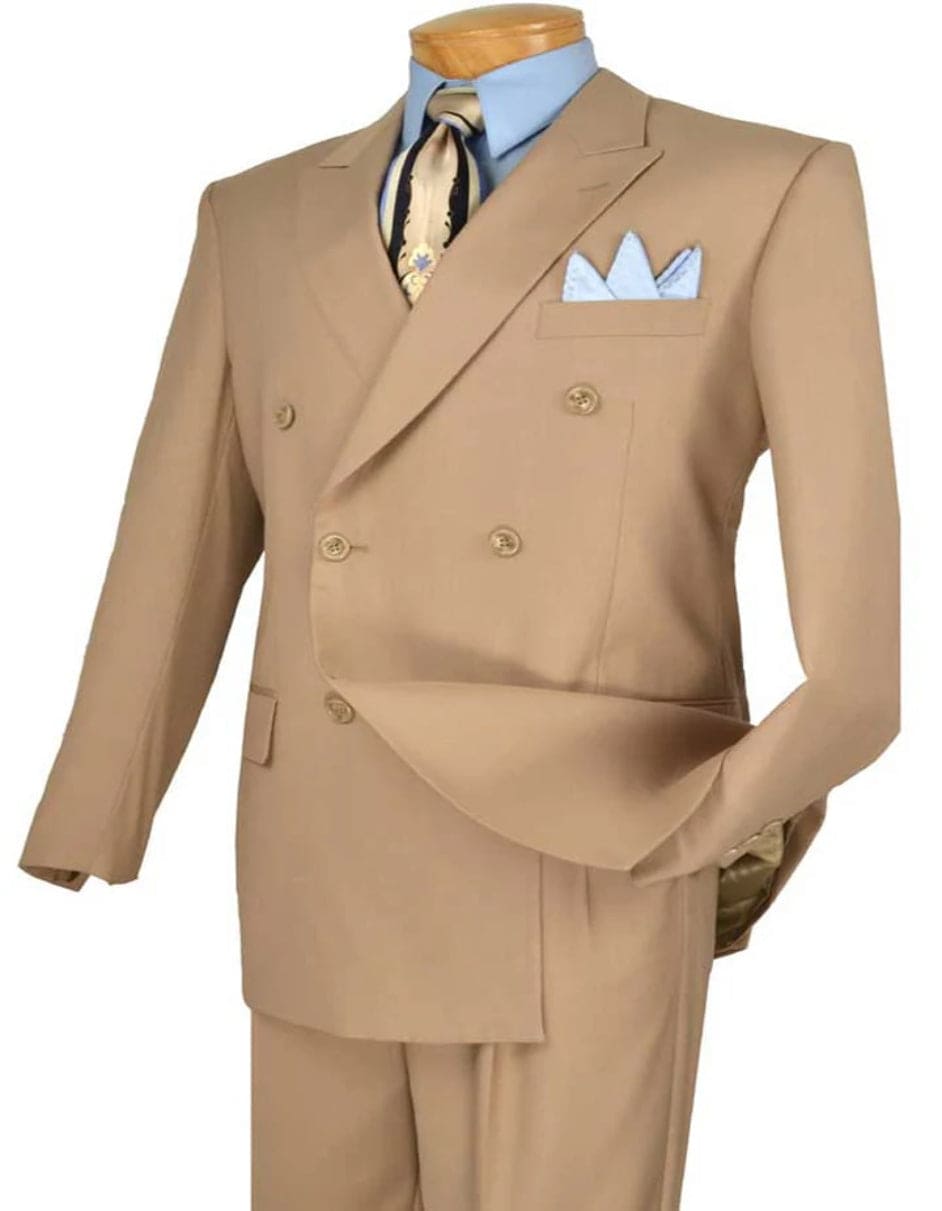 Mens Classic Double Breasted Tan Suit - 34 Short or Extra Small