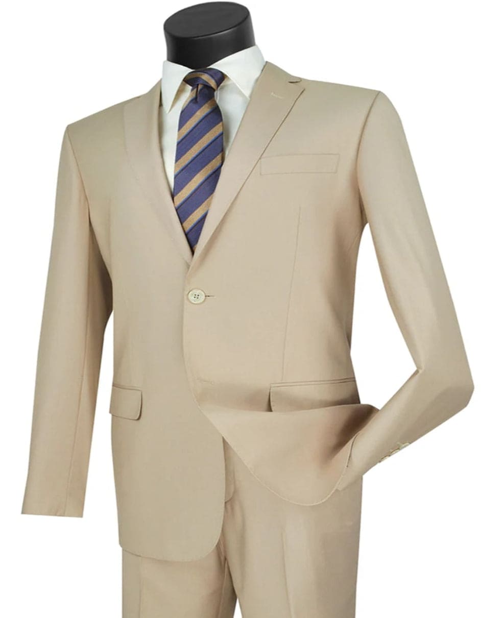 Mens Basic 2 Button Modern Fit Tan Suit - 34 Short or Extra Small