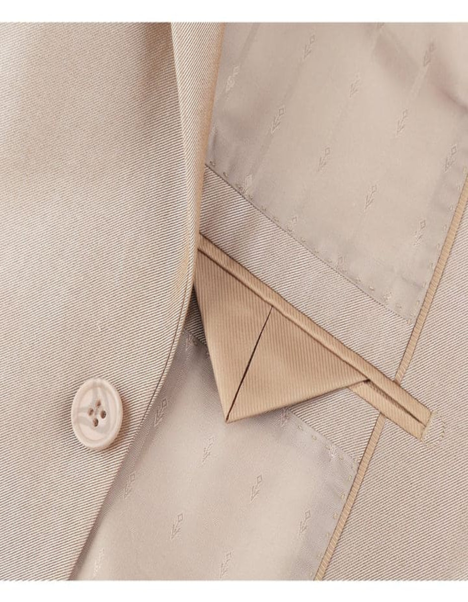 Mens Basic Two Button Classic Fit Shiny Champagne Tan Sharkskin Suit - Coat Size 38