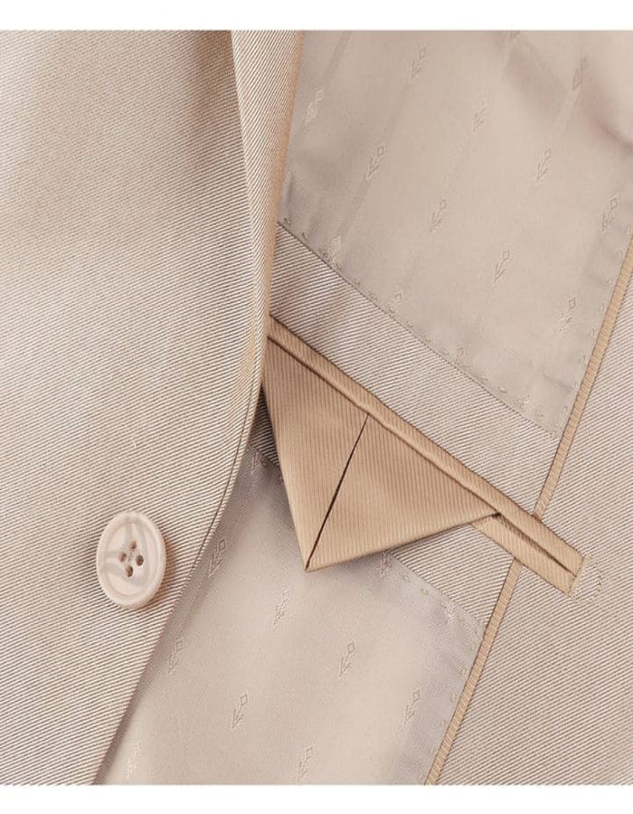 Mens Basic Two Button Classic Fit Shiny Champagne Tan Sharkskin Suit