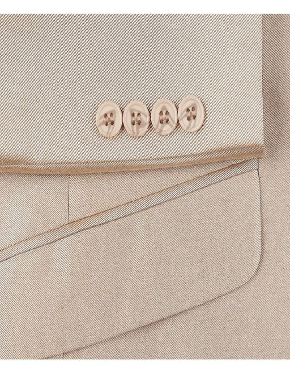Mens Basic Two Button Classic Fit Shiny Champagne Tan Sharkskin Suit - Coat Size 38