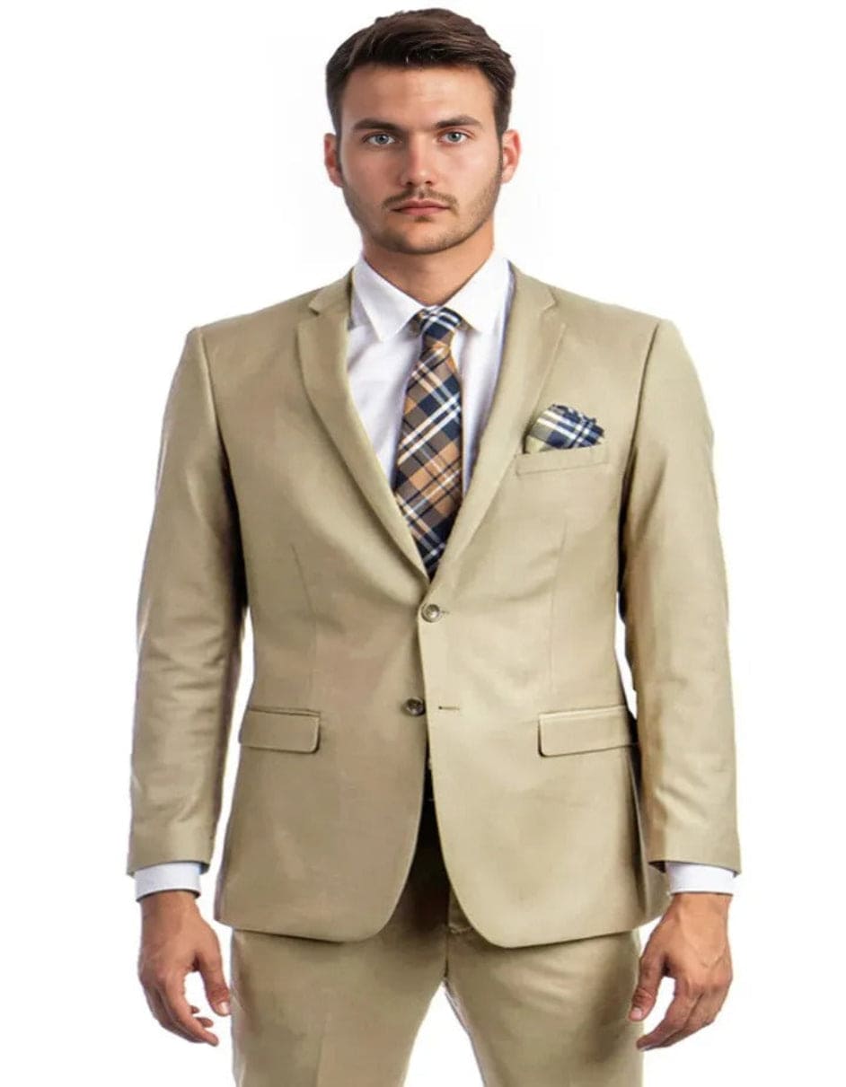 Men's Basic 2 Button Slim Fit Wedding Tan Suit - Coat Size 38