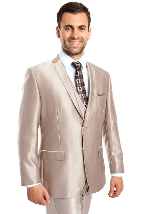 Mens 2 Button Shiny Blazer - Royal Blue Sateen Vested Suit - New Arrival