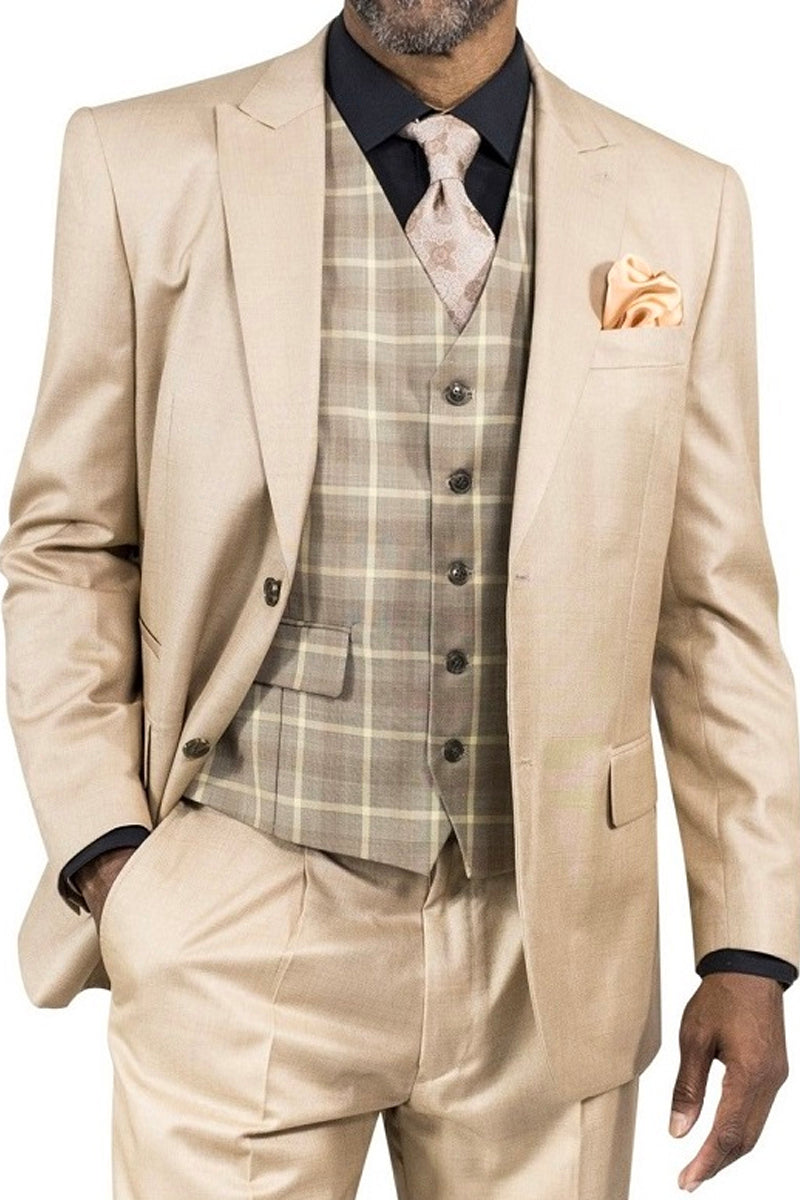 Mens Steve Harvey 2 Button Peak Lapel Tan Suit - Coat Size 38