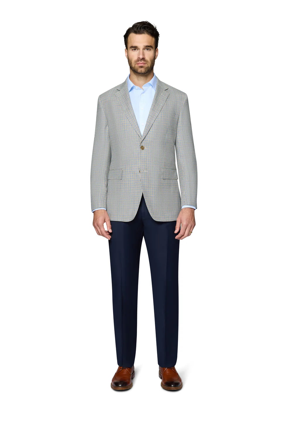 Blue and Tan Modern Fit Wool Sport Coat