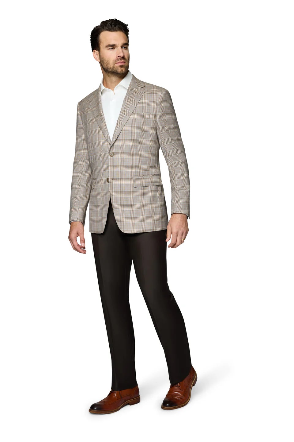 Tan Plaid Wool Sport Coat Modern Fit Blazer - 52 Long