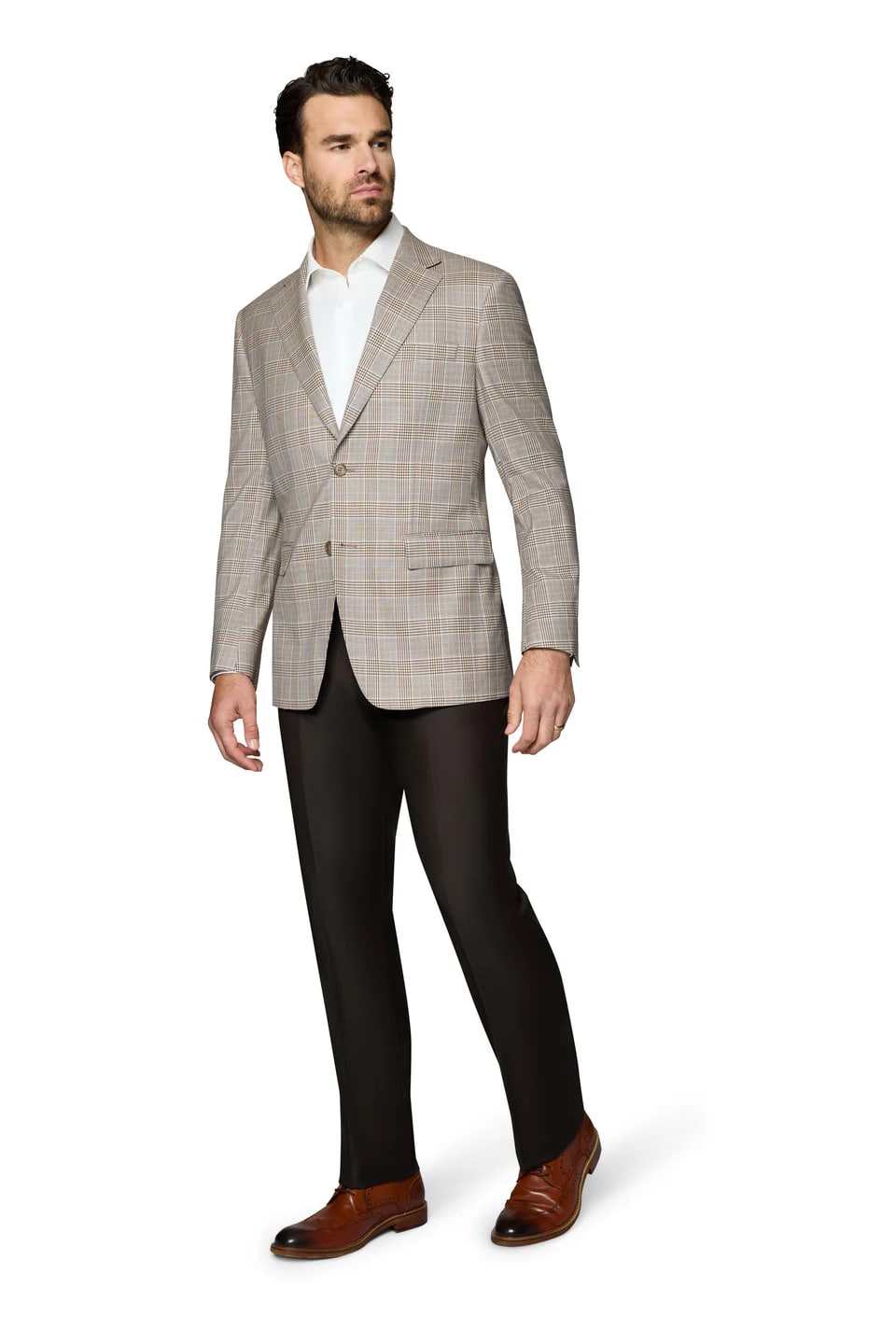 Tan Plaid Wool Sport Coat Modern Fit Blazer