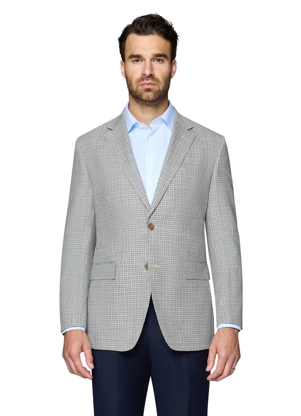 Blue and Tan Modern Fit Wool Sport Coat