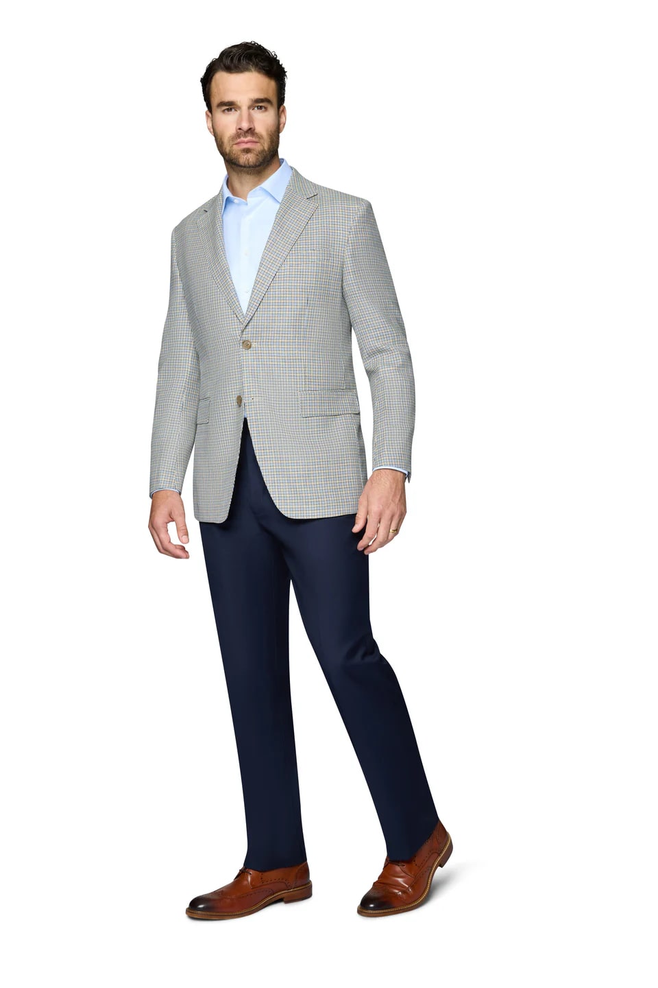 Blue and Tan Modern Fit Wool Sport Coat