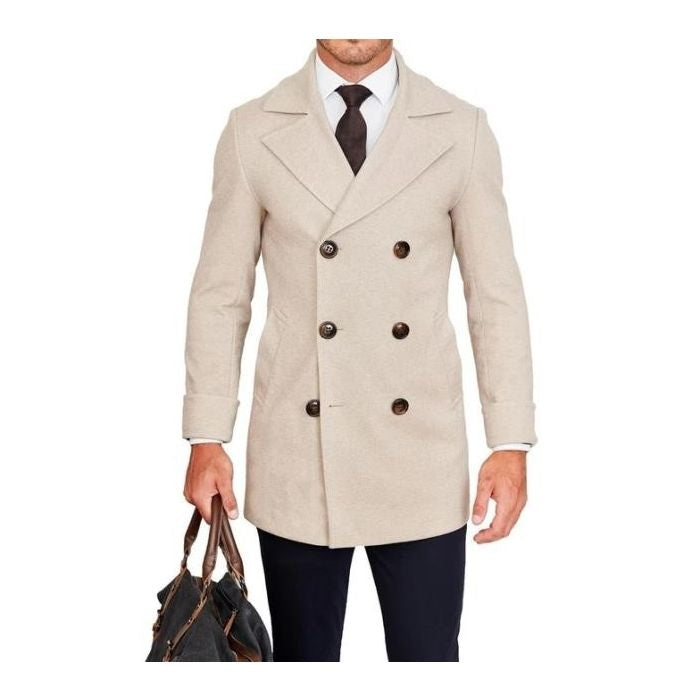 Mens Tan Peacoat-Wool fabric peacoat