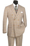 Cheap priced Suit - Mens Double Breasted Windowpane Plaid Tan Suit